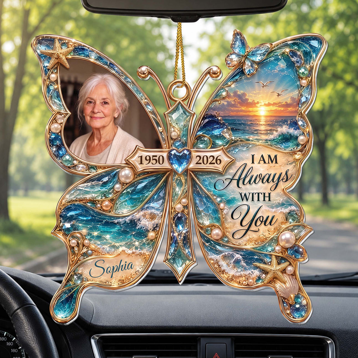 Personalized Memorial Butterfly Car Ornament With Photo, Name & Years - Custom Acrylic Hanging Ornament, “I Am Always With You” Remembrance Gift - HME001_ACO
