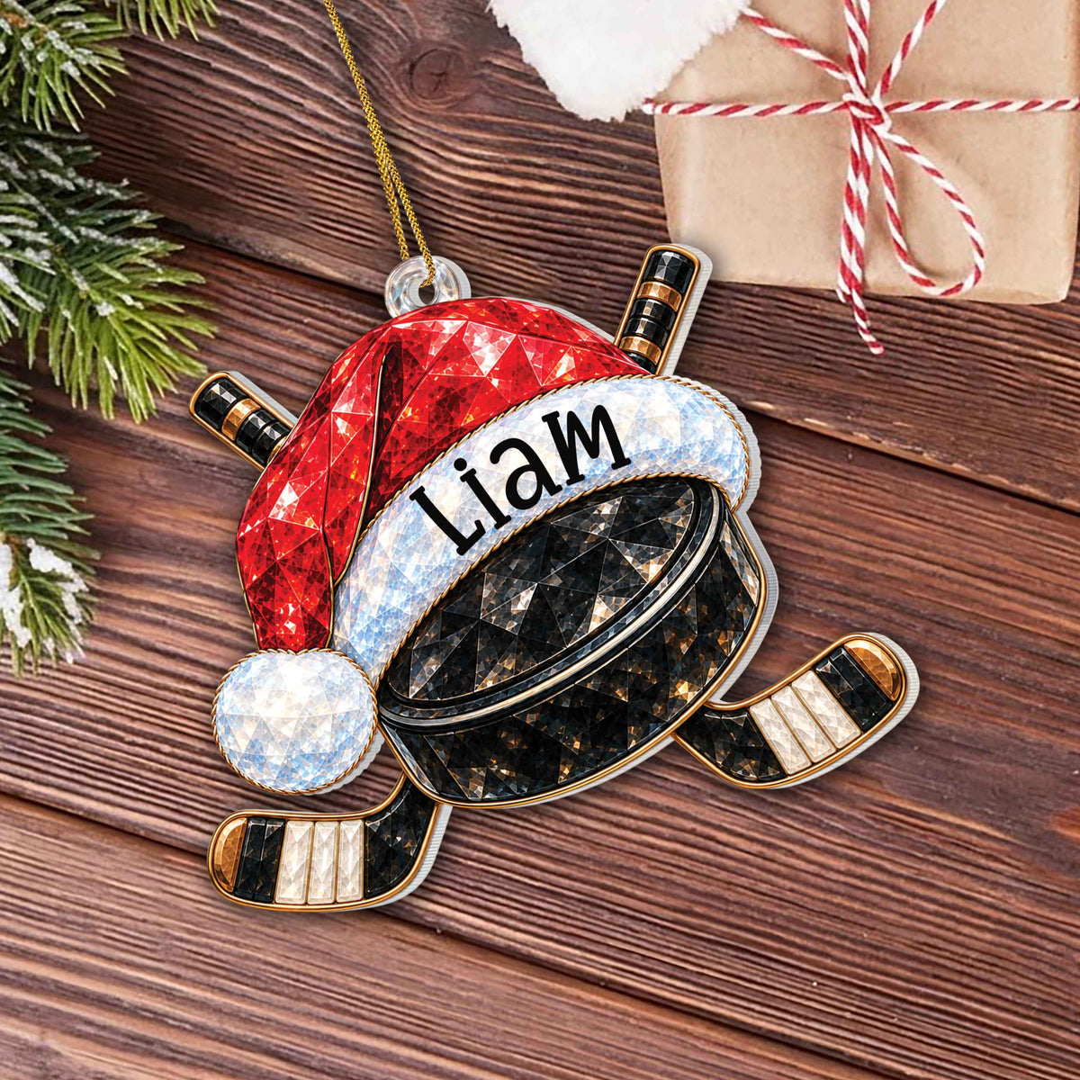 Personalized Sports Ball & Equipment Santa Hat Acrylic Ornament – Custom Name Christmas Tree Holiday Keepsake, Festive Sports Gift - SPT002_ACO