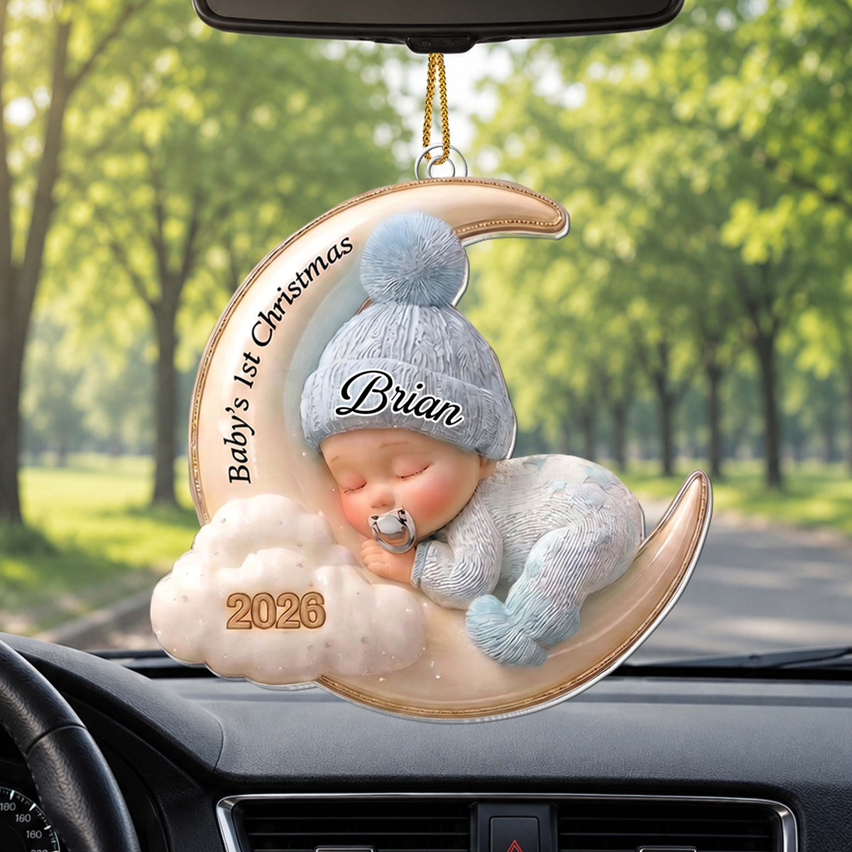 Personalized Baby's 1st Christmas Acrylic Ornament – Custom Name Blue Moon and Cloud Christmas Tree Keepsake, Baby Boy Holiday Gift - XMAS011_ACO