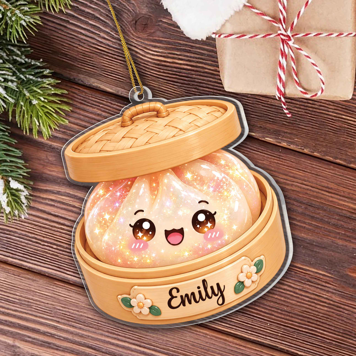 Personalized Dumpling Christmas Ornament with Name – Cute Acrylic Ornament – Gift for Kids & Dumpling Lovers - FAM004_ACO