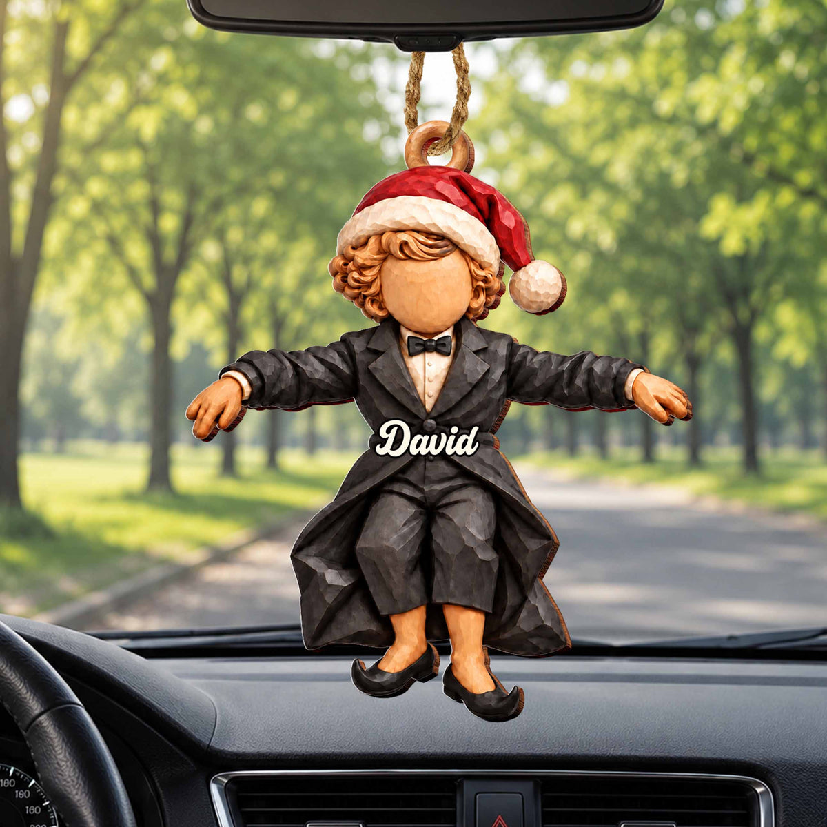 Personalized Boy in Suit Wooden Ornament – Custom Name Christmas Tree Hanging Decor, Festive Holiday Gift - XMAS029_WDO