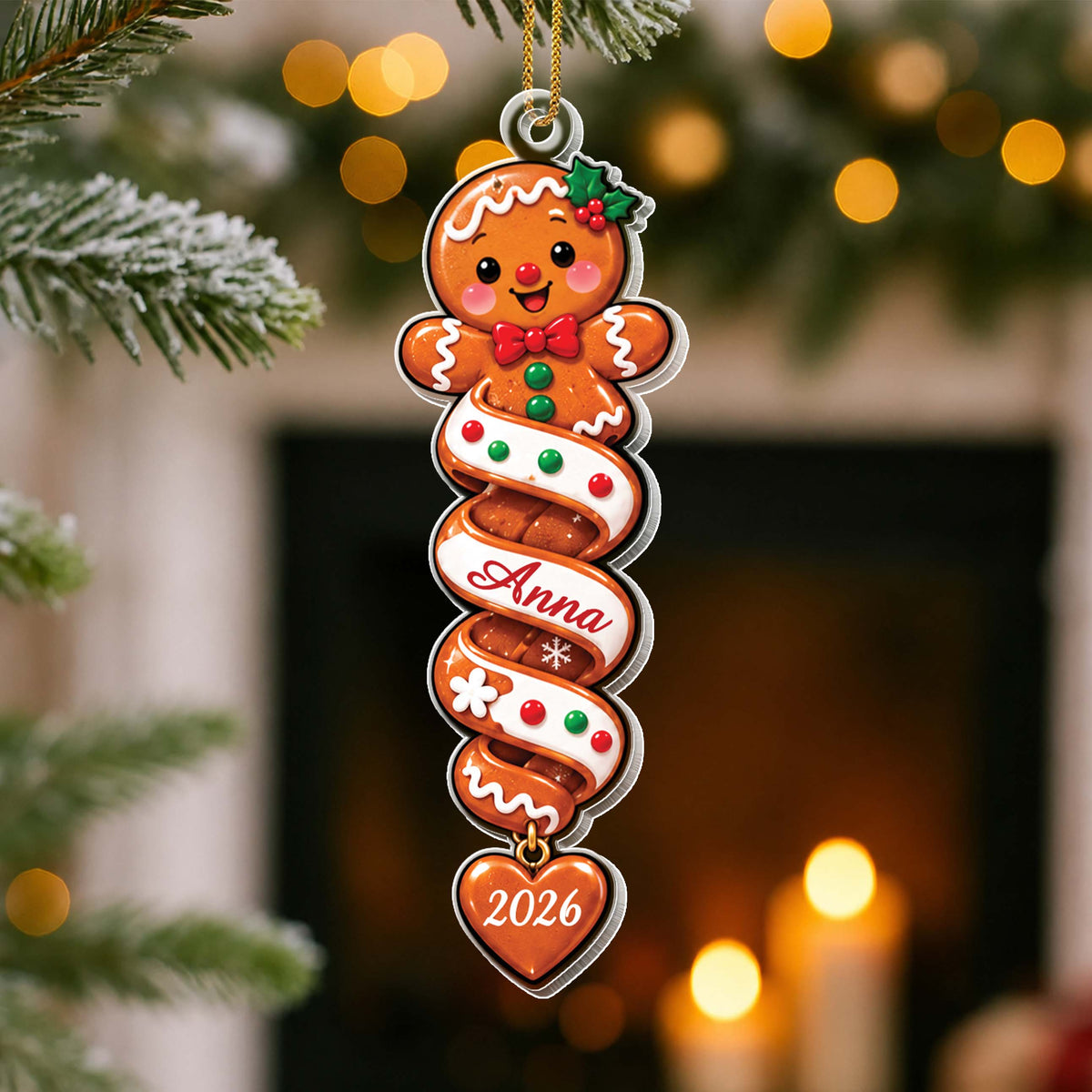Personalized Christmas Ornament with Name – Santa, Gingerbread & Penguin Spiral Designs – Custom Acrylic Ornament, Christmas Gift for Kids - XMAS003_ACO