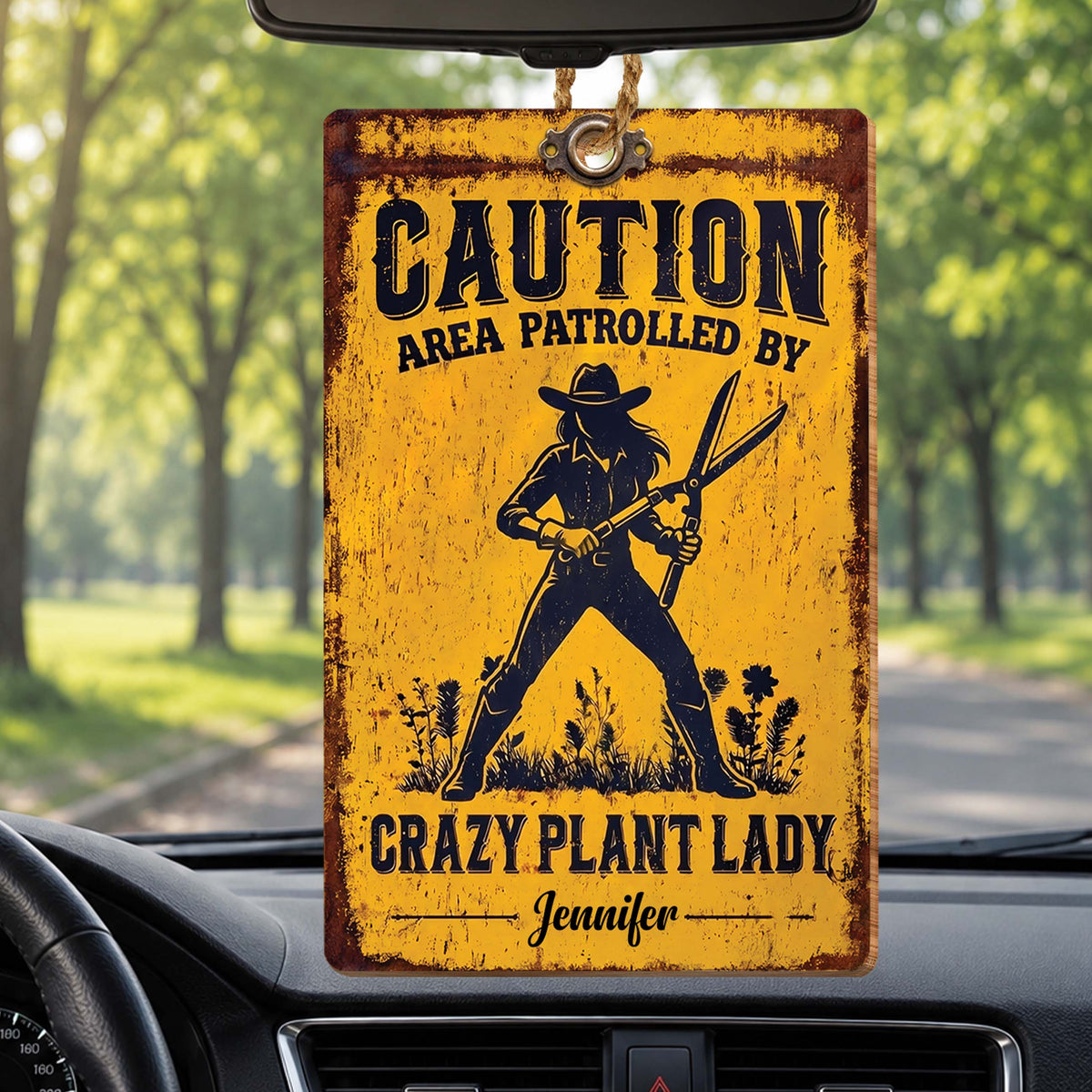 Personalized Crazy Plant Lady Wooden Car Ornament – Rustic Plantgirl Design, Custom Name Ornament, Funny Gardening Gift for Plant Lovers - XMAS005_WDO