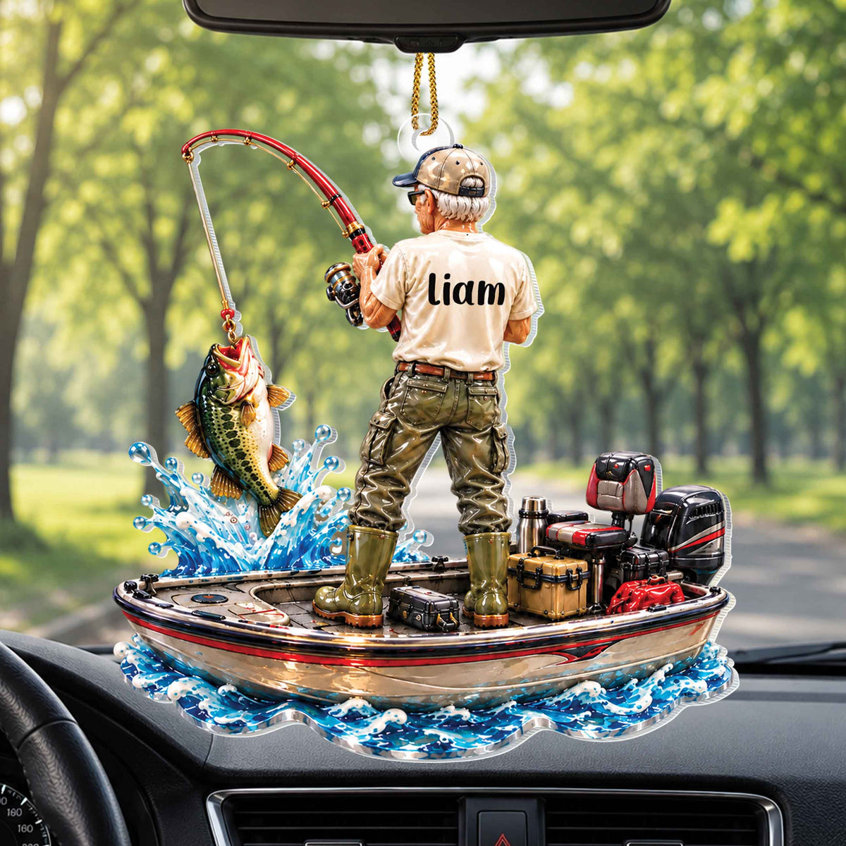 Personalized Fisherman Catching Bass Acrylic Ornament – Custom Name Christmas Tree Holiday Keepsake, Fishing Lover Gift - XMAS023_ACO