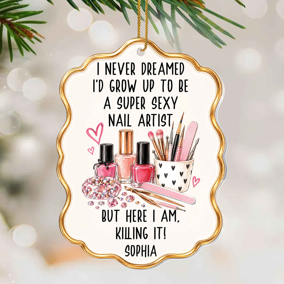 Personalized Nail Artist Acrylic Ornament – Custom Name Christmas Tree Decoration, Funny Beauty Professional Holiday Gift - JBS011_ACO