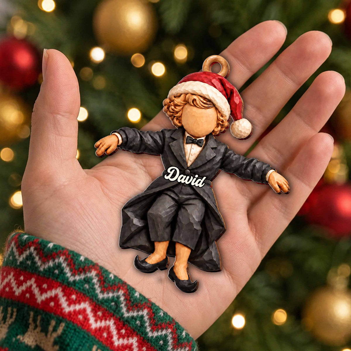 Personalized Boy in Suit Wooden Ornament – Custom Name Christmas Tree Hanging Decor, Festive Holiday Gift - XMAS029_WDO