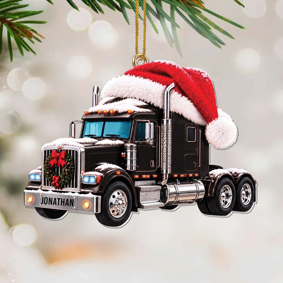 Personalized Semi Truck Acrylic Ornament – Custom Name Christmas Tree Decor, Patriotic Holiday Gift for Trucker Driver - XMAS024_ACO