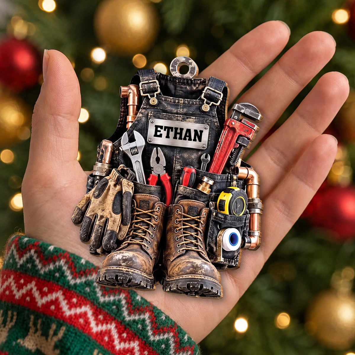 Personalized Plumber Tool Vest Wooden Ornament – Custom Name Handyman Christmas Tree Holiday Keepsake - JBS014_WDO