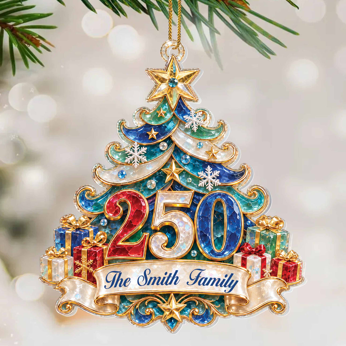 Personalized America’s 250th Anniversary Acrylic Ornament – Custom Family Name Christmas Tree, Patriotic Christmas Gift 2026 - FAM006_ACO