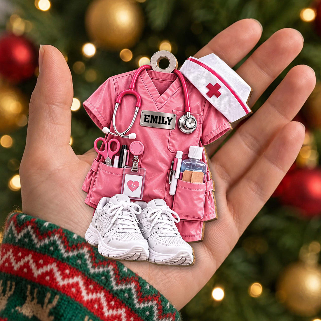 Personalized Nurse Scrub Uniform Wooden Ornament – Custom Name Medical Professional Christmas Tree Decoration, Healthcare Worker Holiday Gift - NUR001_WDO