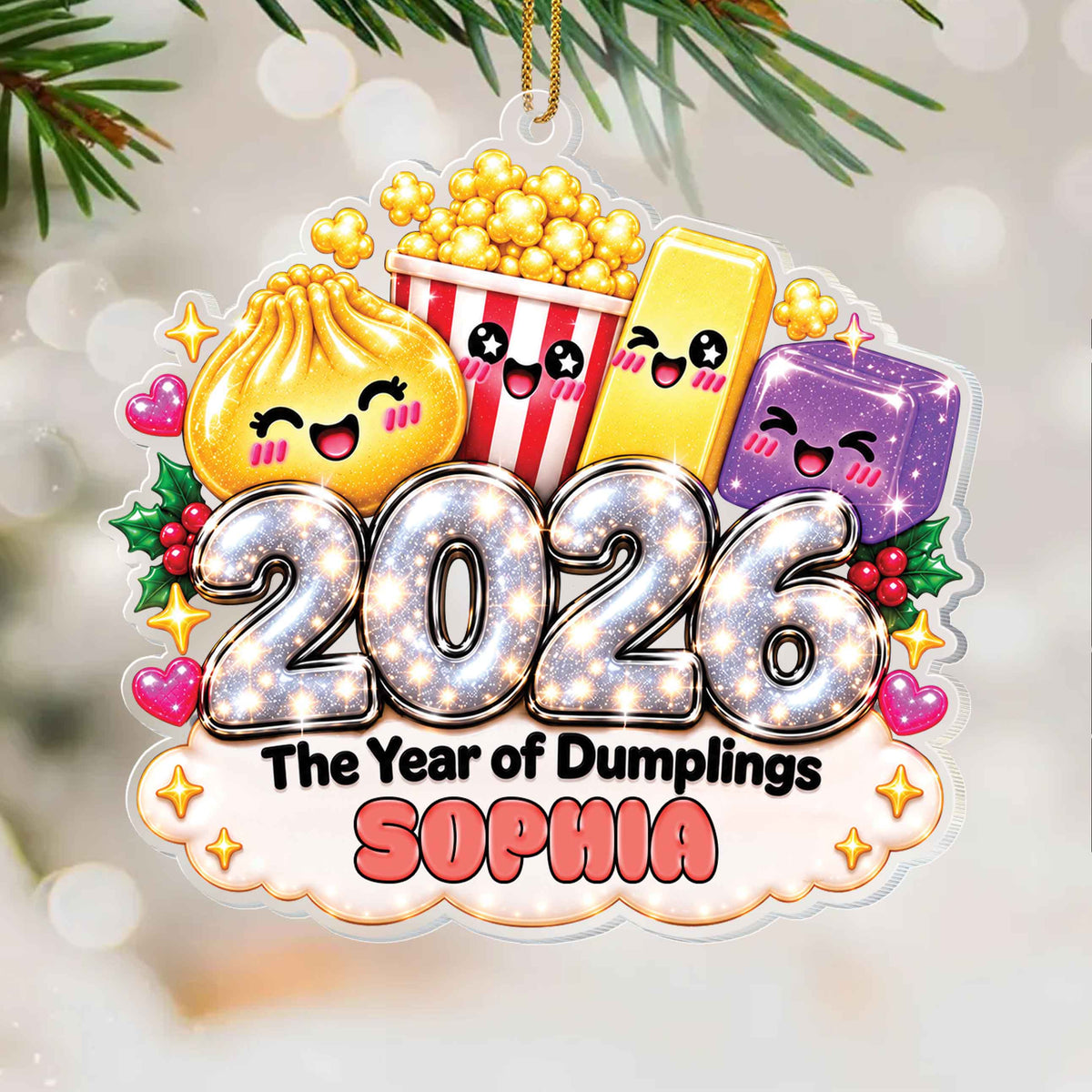 Personalized 2026 Year of Dumplings Ornament – Cute Dumpling Lover Gift With Custom Name – XMAS007_ACO