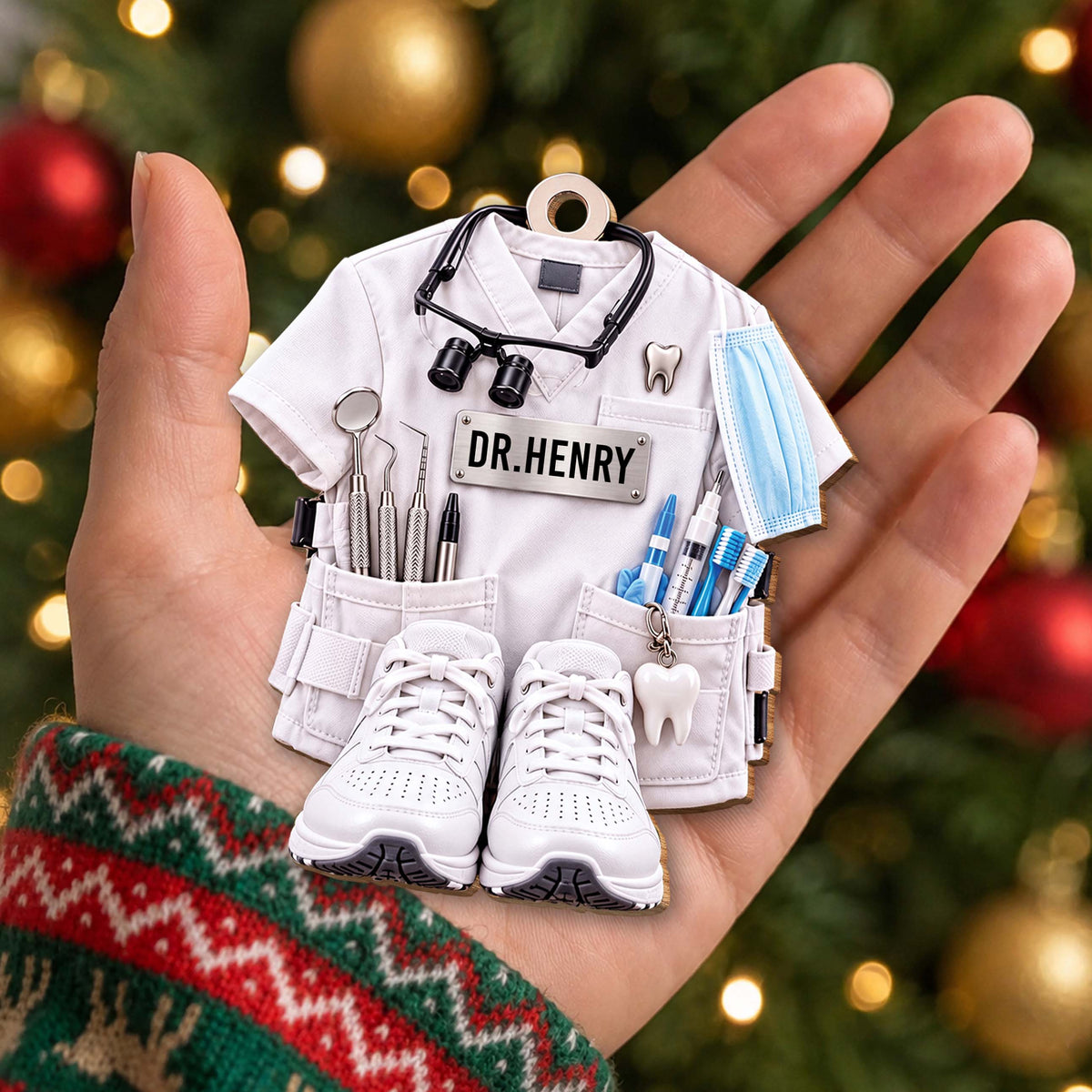 Personalized Dentist Wooden Ornament – Custom Name Dental Scrub Uniform Christmas Tree Keepsake, Dentist Appreciation Gift - DOC001_WDO