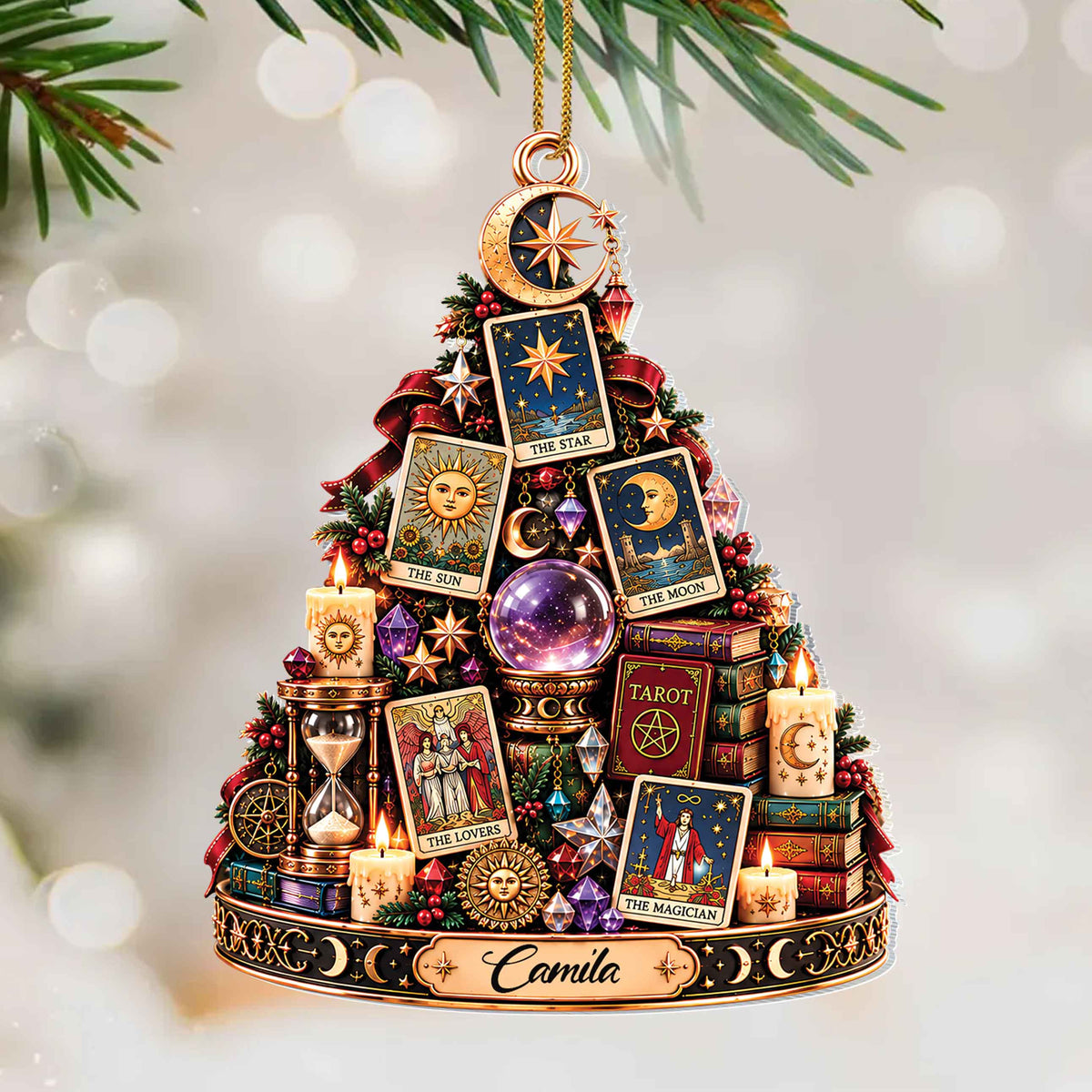 Personalized Tarot Card Reader Acrylic Ornament – Custom Esoteric Christmas Tree Decor, Mystical Fortune Teller Holiday Gift - XMAS025_ACO