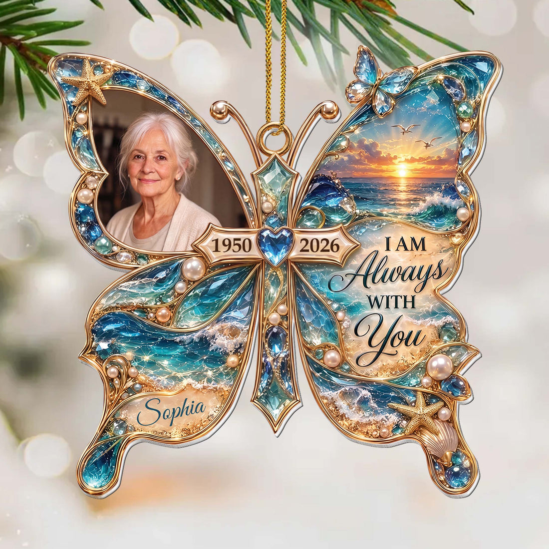 Personalized Memorial Butterfly Car Ornament With Photo, Name & Years - Custom Acrylic Hanging Ornament, “I Am Always With You” Remembrance Gift - HME001_ACO