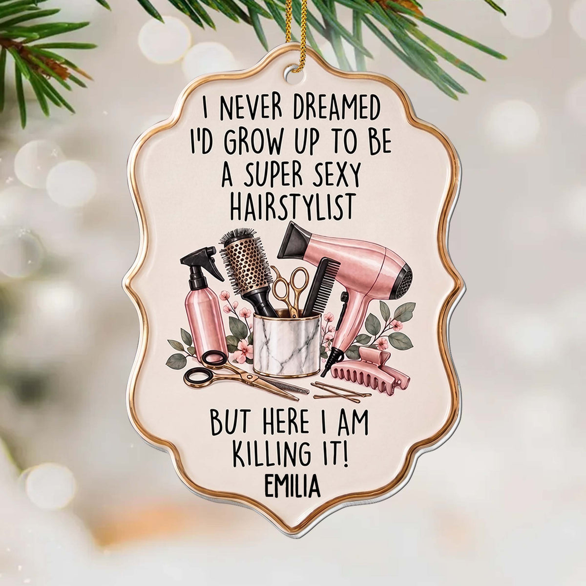 Personalized Hairstylist Acrylic Ornament – Custom Name Hairdresser Christmas Tree Decoration, Holiday Gift for Hairstylist - JBS012_ACO