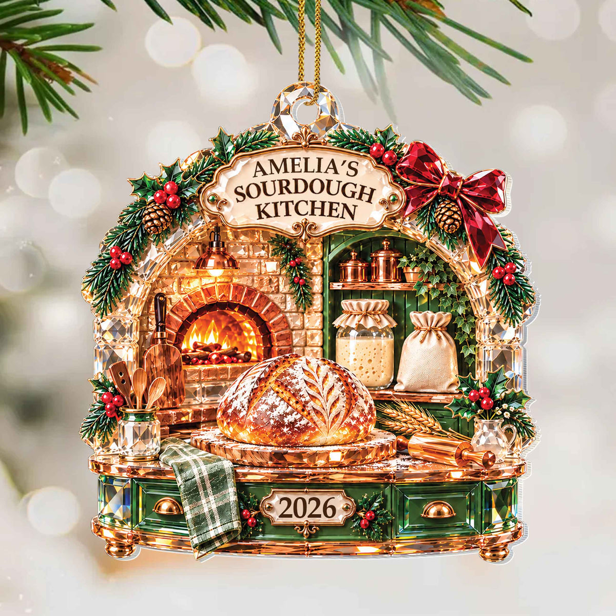 Personalized Sourdough Kitchen Acrylic Ornament – Custom Name Christmas Tree Decoration, Holiday Baking Gift for Baker - XMAS015_ACO