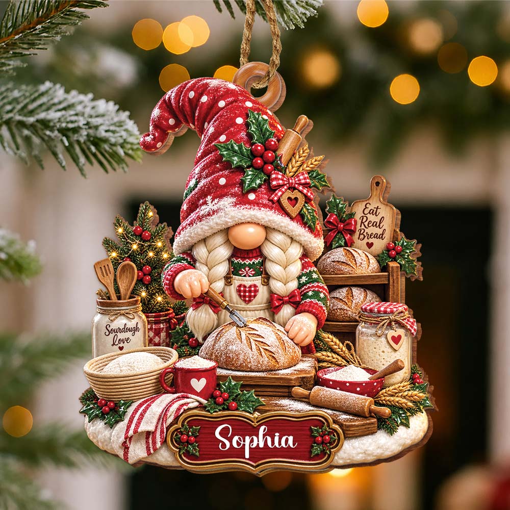 Christmas Sourdough Love, Personalized Wood Ornament, Gift for Bread Bakers & Baking Lovers - XMAS001_WDO
