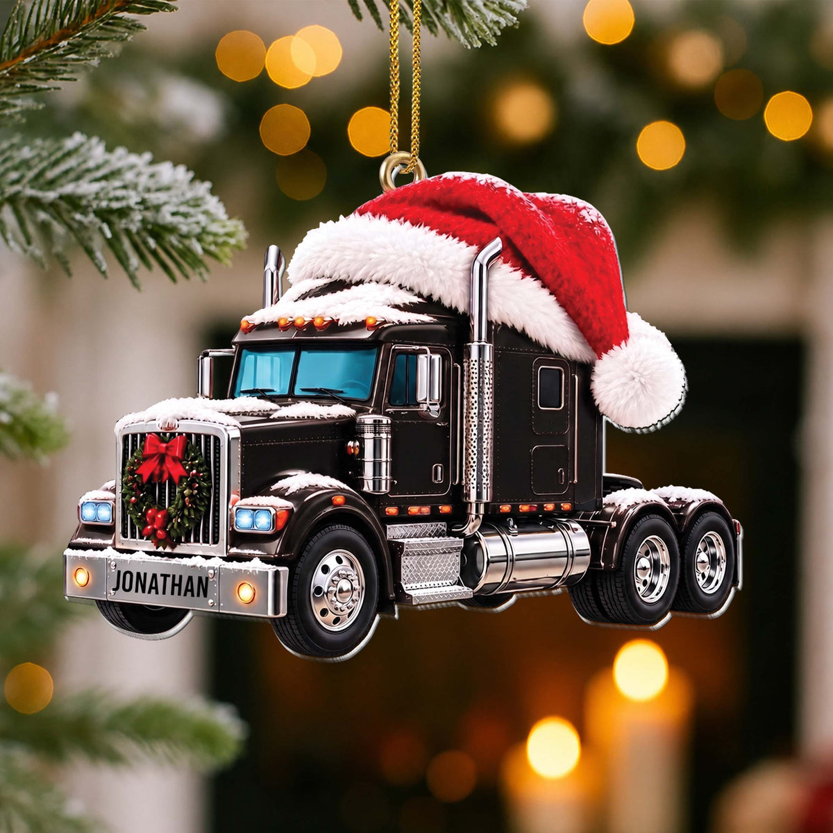 Personalized Semi Truck Acrylic Ornament – Custom Name Christmas Tree Decor, Patriotic Holiday Gift for Trucker Driver - XMAS024_ACO