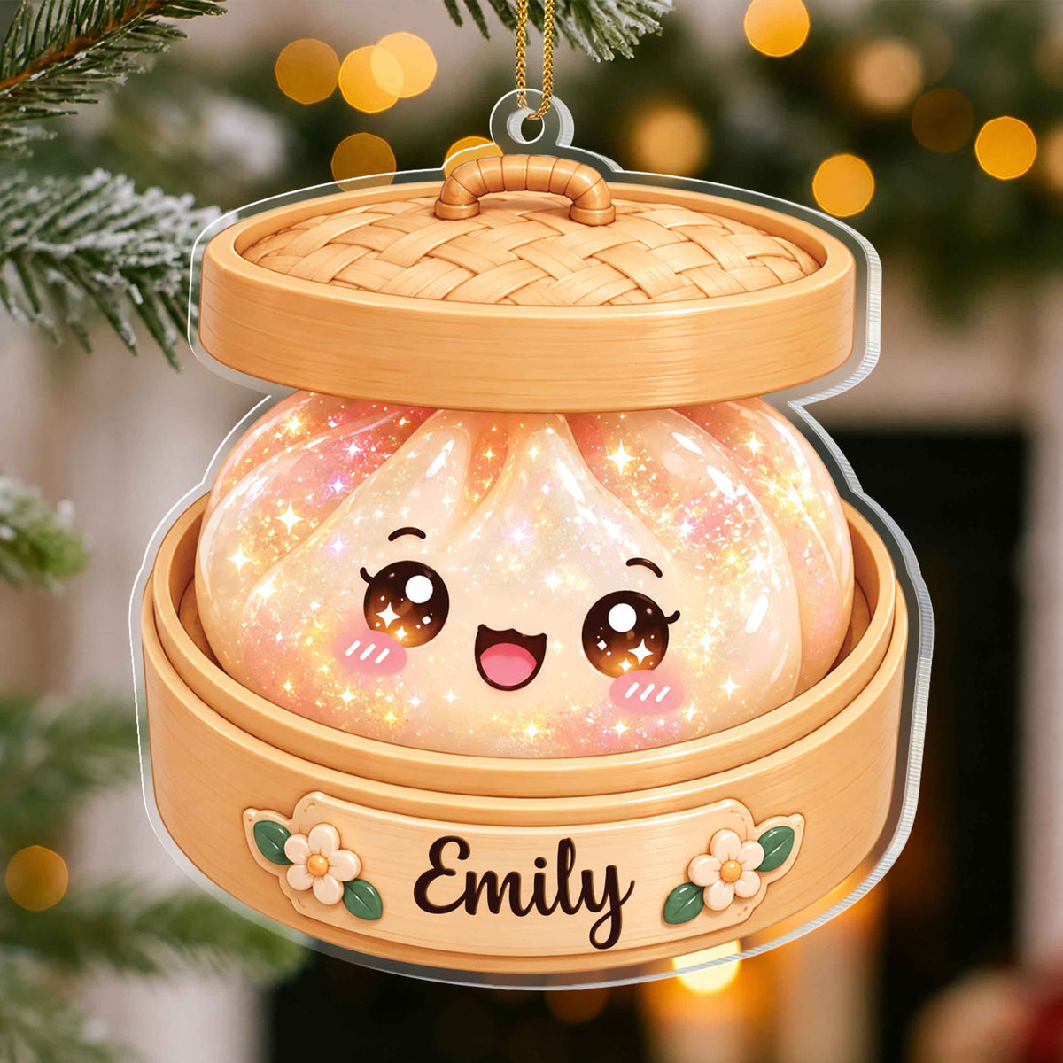 Personalized Dumpling Christmas Ornament with Name – Cute Acrylic Ornament – Gift for Kids & Dumpling Lovers - FAM004_ACO