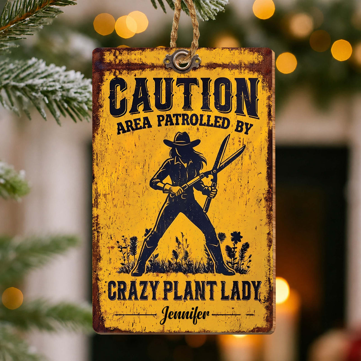 Personalized Crazy Plant Lady Wooden Car Ornament – Rustic Plantgirl Design, Custom Name Ornament, Funny Gardening Gift for Plant Lovers - XMAS005_WDO