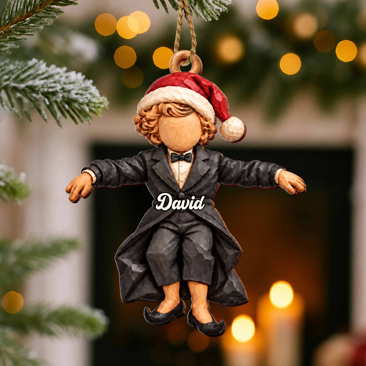 Personalized Boy in Suit Wooden Ornament – Custom Name Christmas Tree Hanging Decor, Festive Holiday Gift - XMAS029_WDO