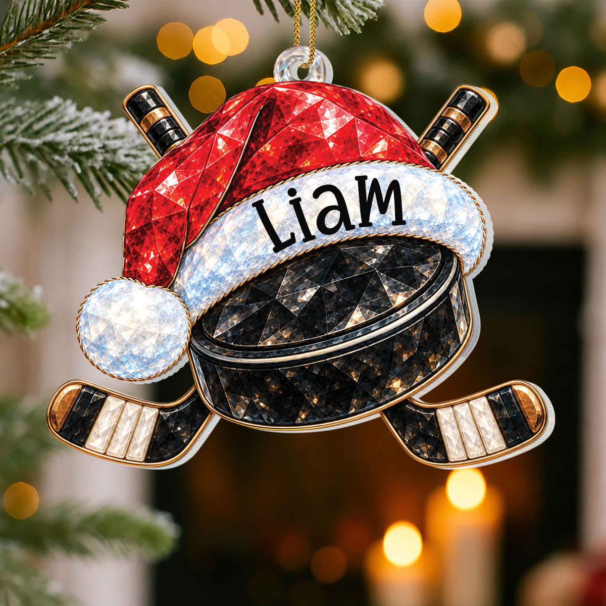 Personalized Sports Ball & Equipment Santa Hat Acrylic Ornament – Custom Name Christmas Tree Holiday Keepsake, Festive Sports Gift - SPT002_ACO