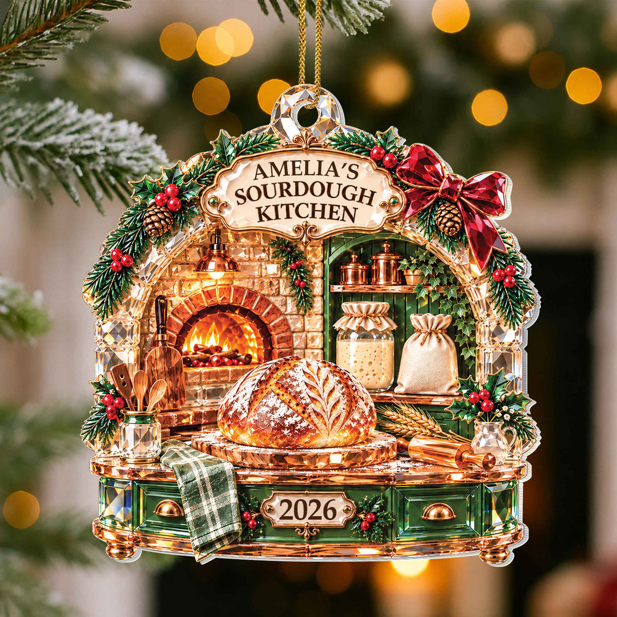 Personalized Sourdough Kitchen Acrylic Ornament – Custom Name Christmas Tree Decoration, Holiday Baking Gift for Baker - XMAS015_ACO