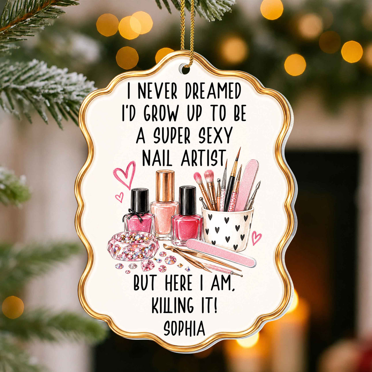 Personalized Nail Artist Acrylic Ornament – Custom Name Christmas Tree Decoration, Funny Beauty Professional Holiday Gift - JBS011_ACO