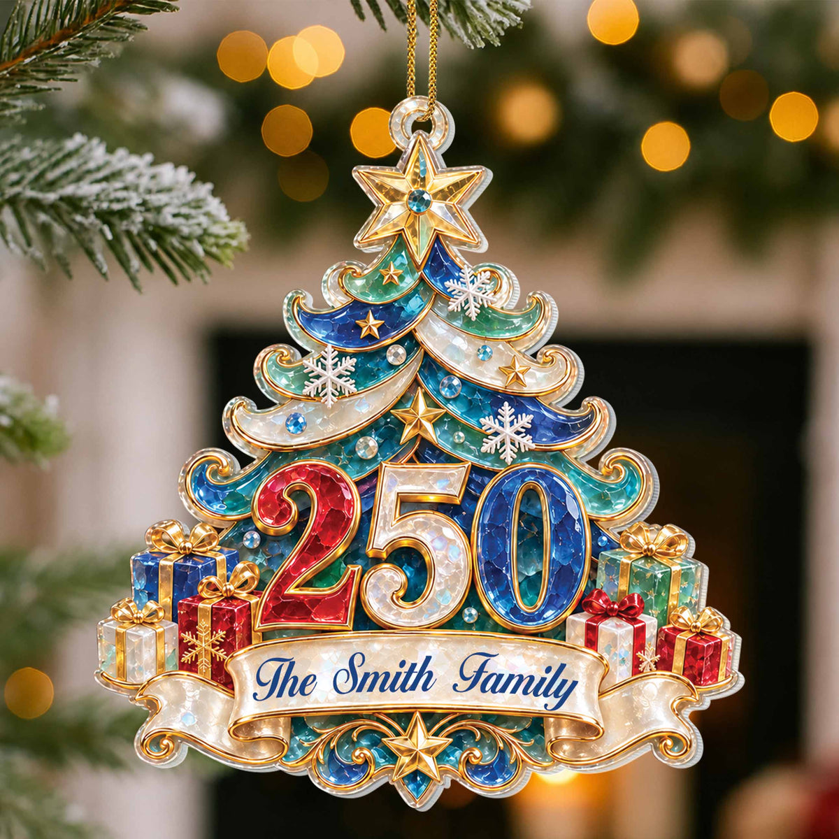 Personalized America’s 250th Anniversary Acrylic Ornament – Custom Family Name Christmas Tree, Patriotic Christmas Gift 2026 - FAM006_ACO