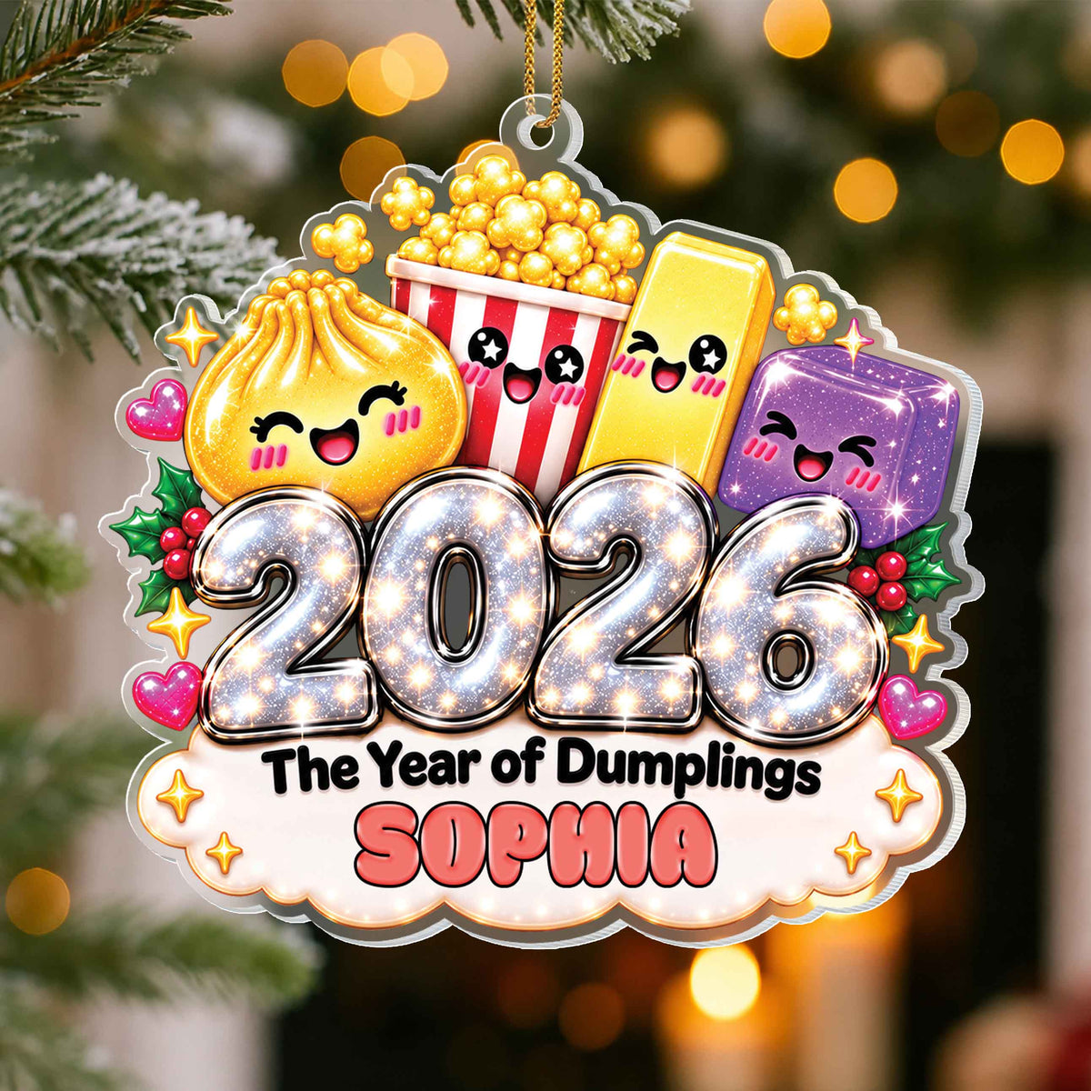 Personalized 2026 Year of Dumplings Ornament – Cute Dumpling Lover Gift With Custom Name – XMAS007_ACO