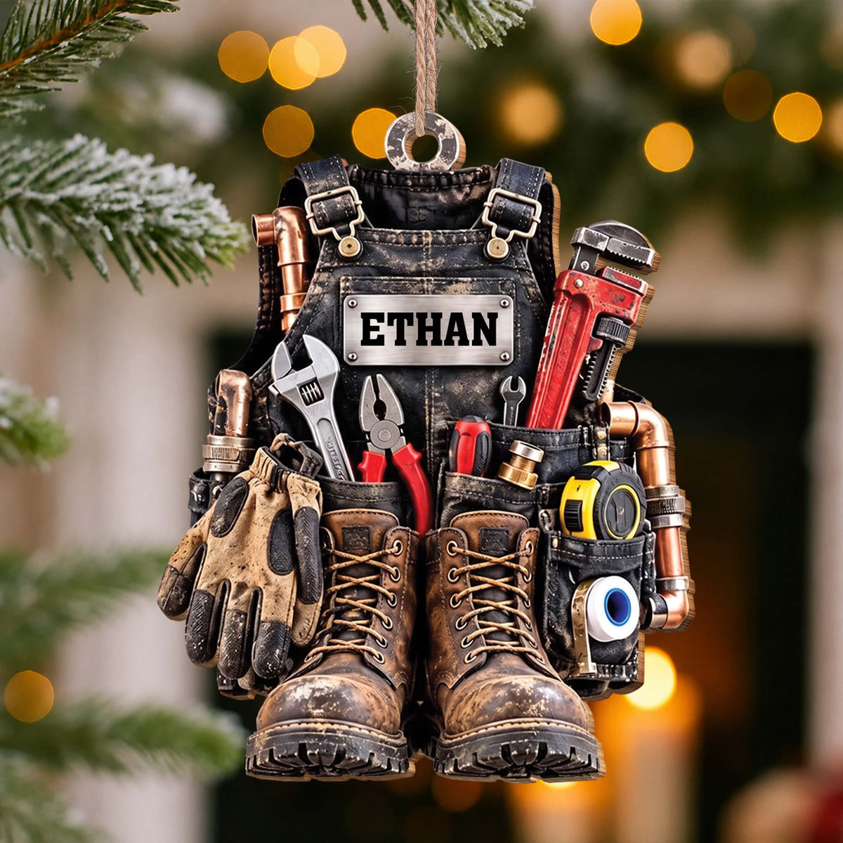 Personalized Plumber Tool Vest Wooden Ornament – Custom Name Handyman Christmas Tree Holiday Keepsake - JBS014_WDO