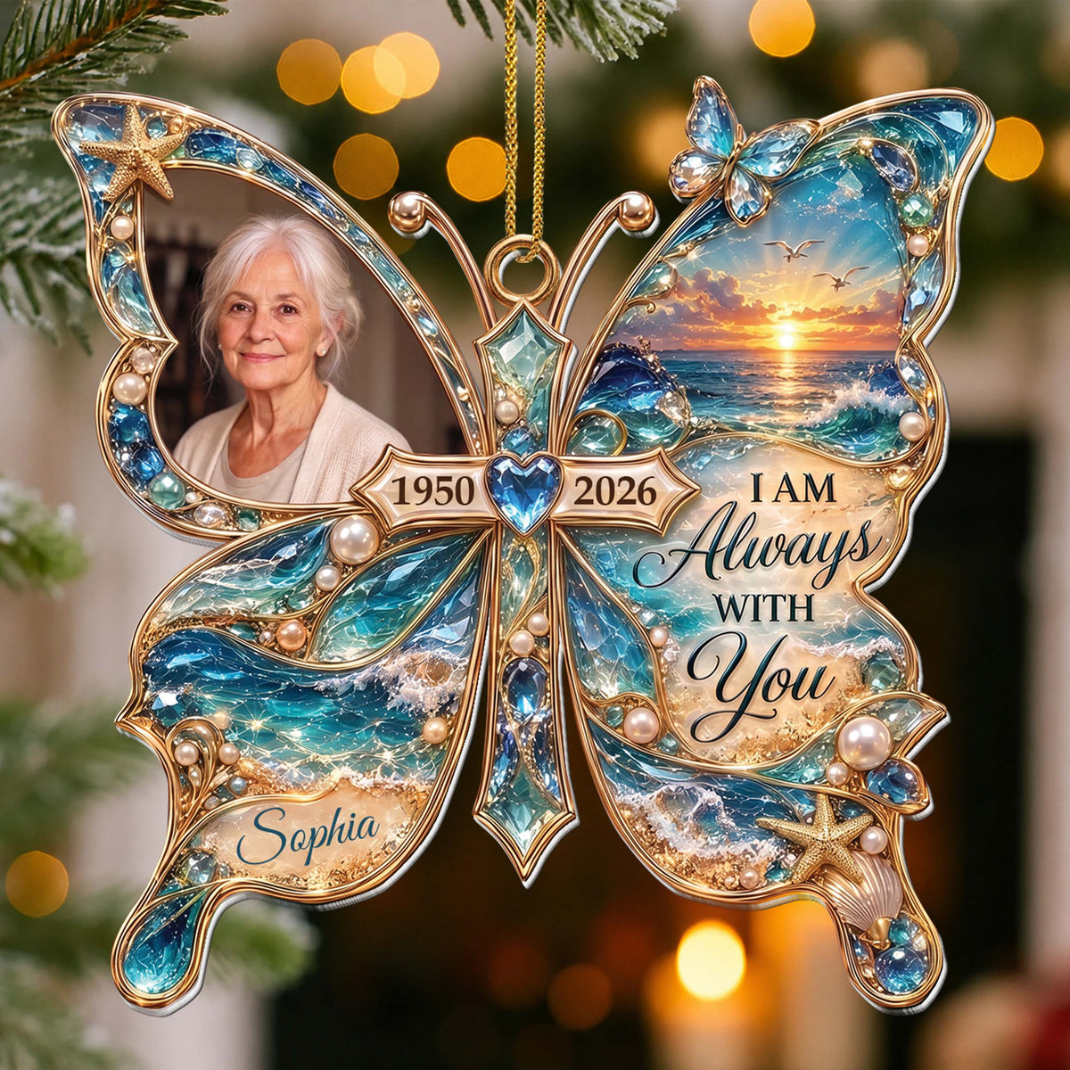 Personalized Memorial Butterfly Car Ornament With Photo, Name & Years - Custom Acrylic Hanging Ornament, “I Am Always With You” Remembrance Gift - HME001_ACO