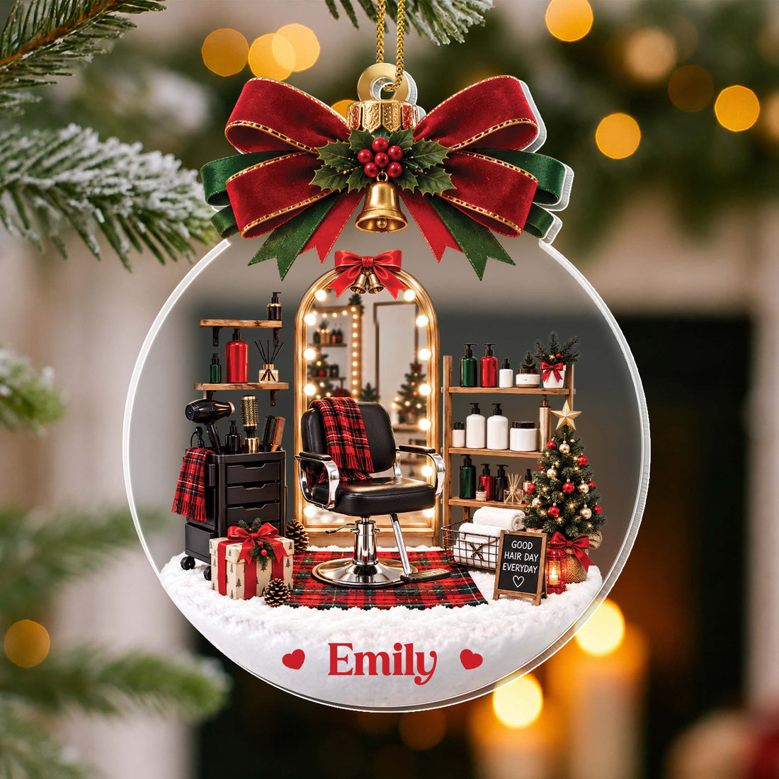 Personalized Hairdresser Christmas Ornament, Salon Chair & Hair Stylist Tools, Custom Name Acrylic Ornament, Hairstylist Christmas Gift - JBS003_ACO