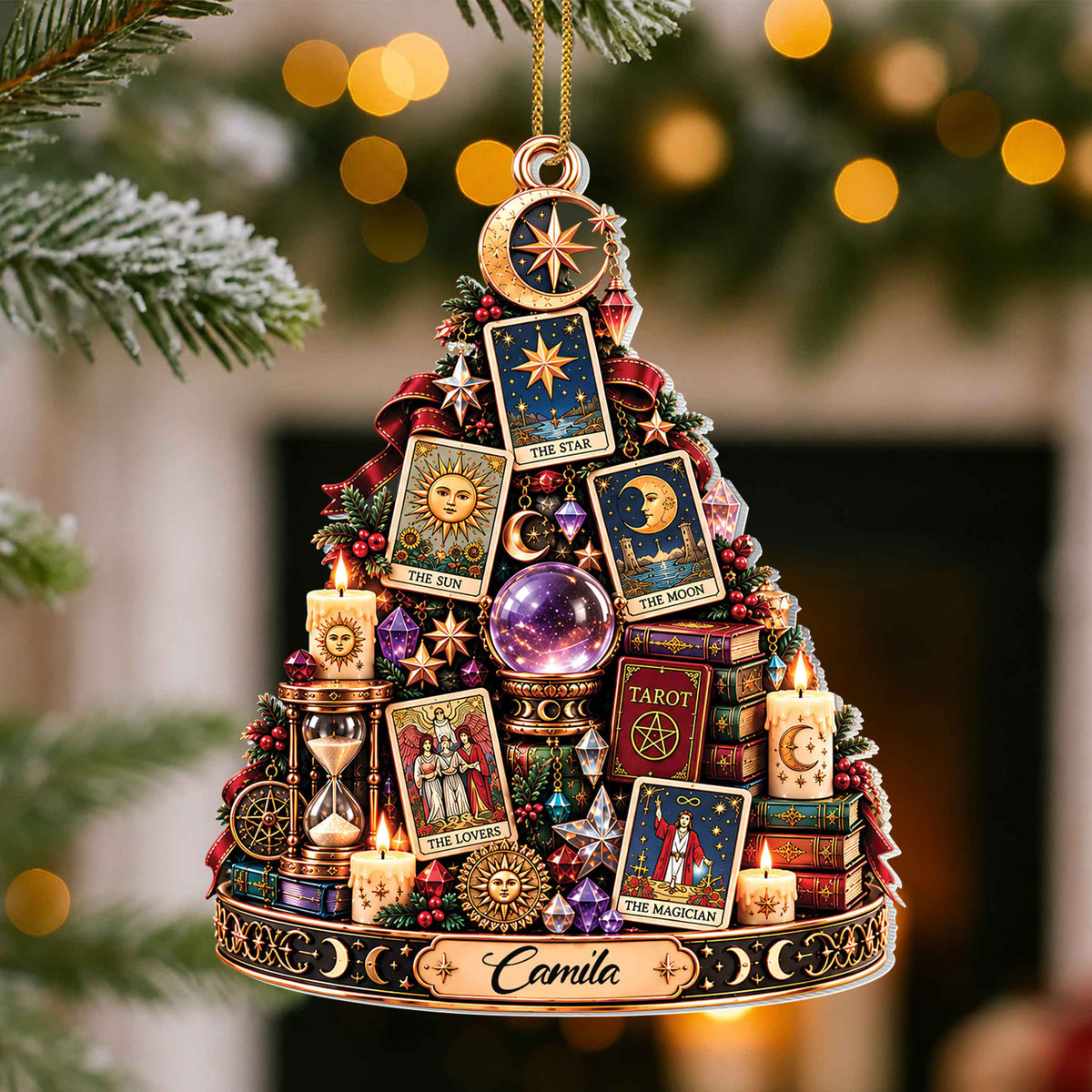 Personalized Tarot Card Reader Acrylic Ornament – Custom Esoteric Christmas Tree Decor, Mystical Fortune Teller Holiday Gift - XMAS025_ACO