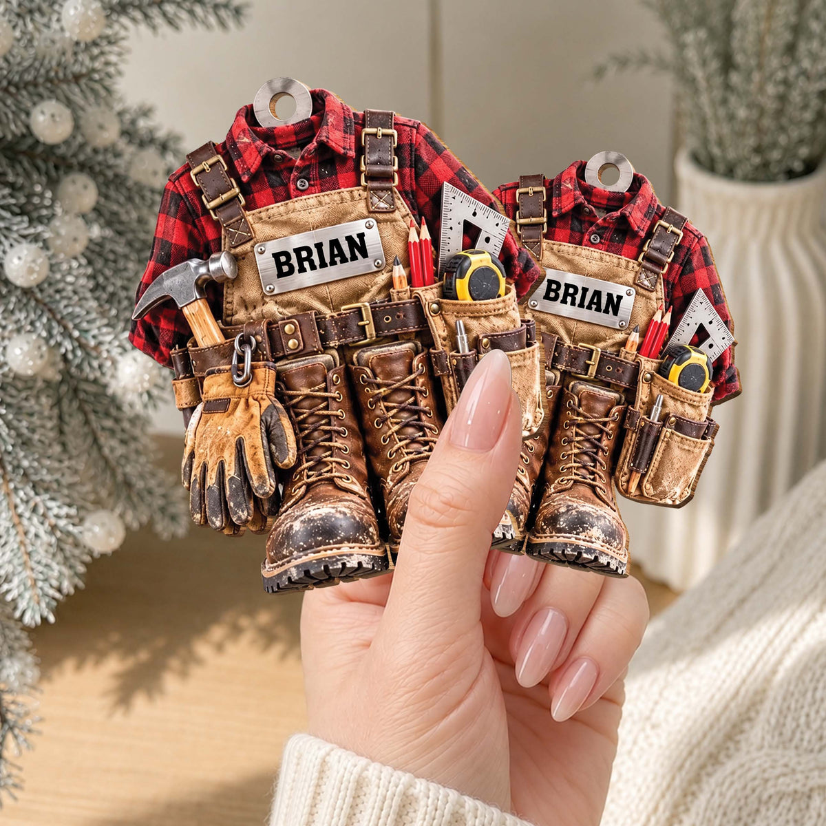 Personalized Handyman Wooden Ornament – Custom Name Construction Worker Christmas Tree Decoration, Unique Gift for Builder or Contractor - JBS013_WDO