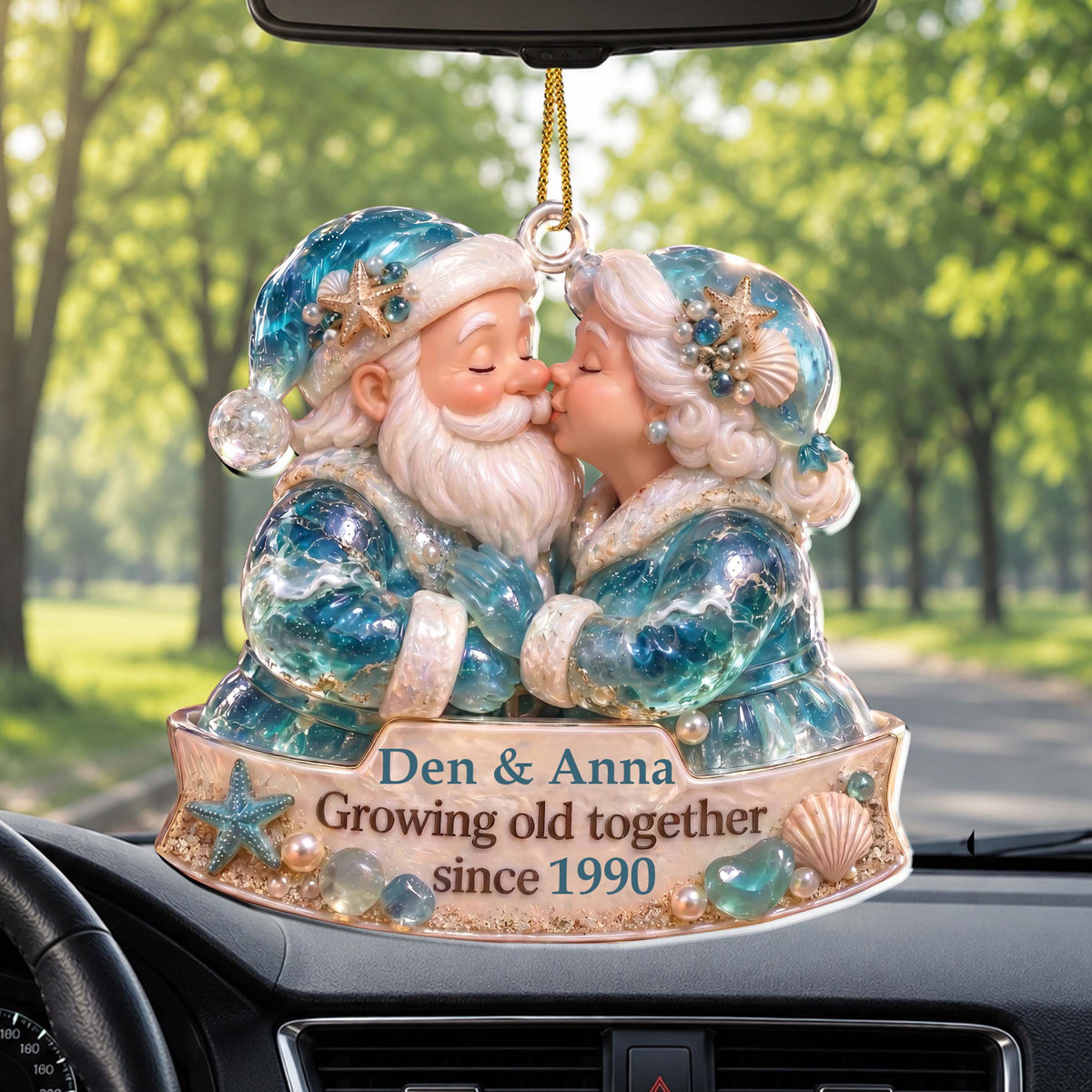 Personalized Santa Couple Christmas Ornament – Ocean-Themed Custom Acrylic Ornament, Growing Old Together Anniversary Gift – CPL002_ACO