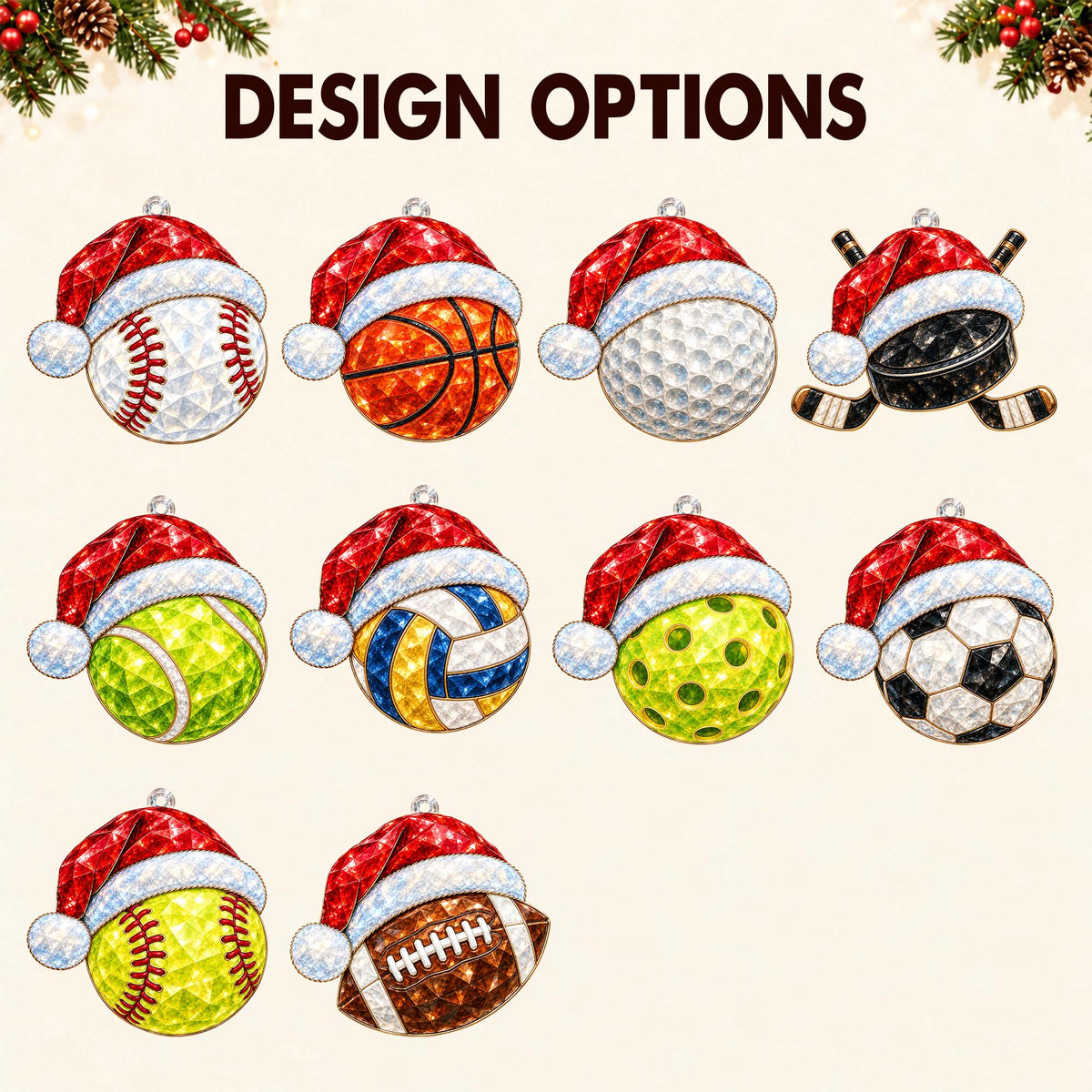 Personalized Sports Ball & Equipment Santa Hat Acrylic Ornament – Custom Name Christmas Tree Holiday Keepsake, Festive Sports Gift - SPT002_ACO