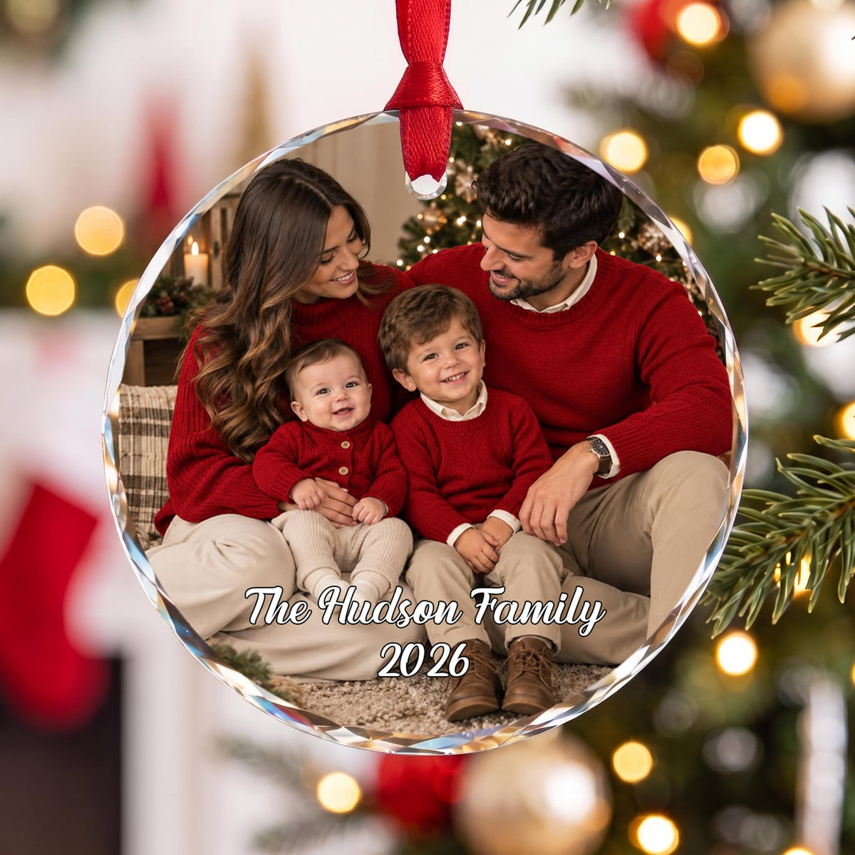 Personalized The Hudson Family 2026 Circle Glass Ornament – Custom Family Name Christmas Tree Keepsake, Holiday Decor Gift - FAM011_RGO