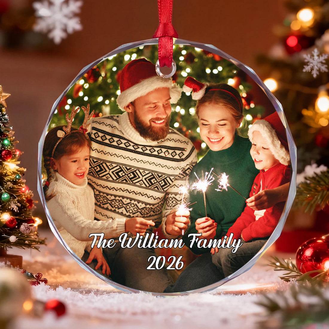 Personalized The Hudson Family 2026 Circle Glass Ornament – Custom Family Name Christmas Tree Keepsake, Holiday Decor Gift - FAM011_RGO