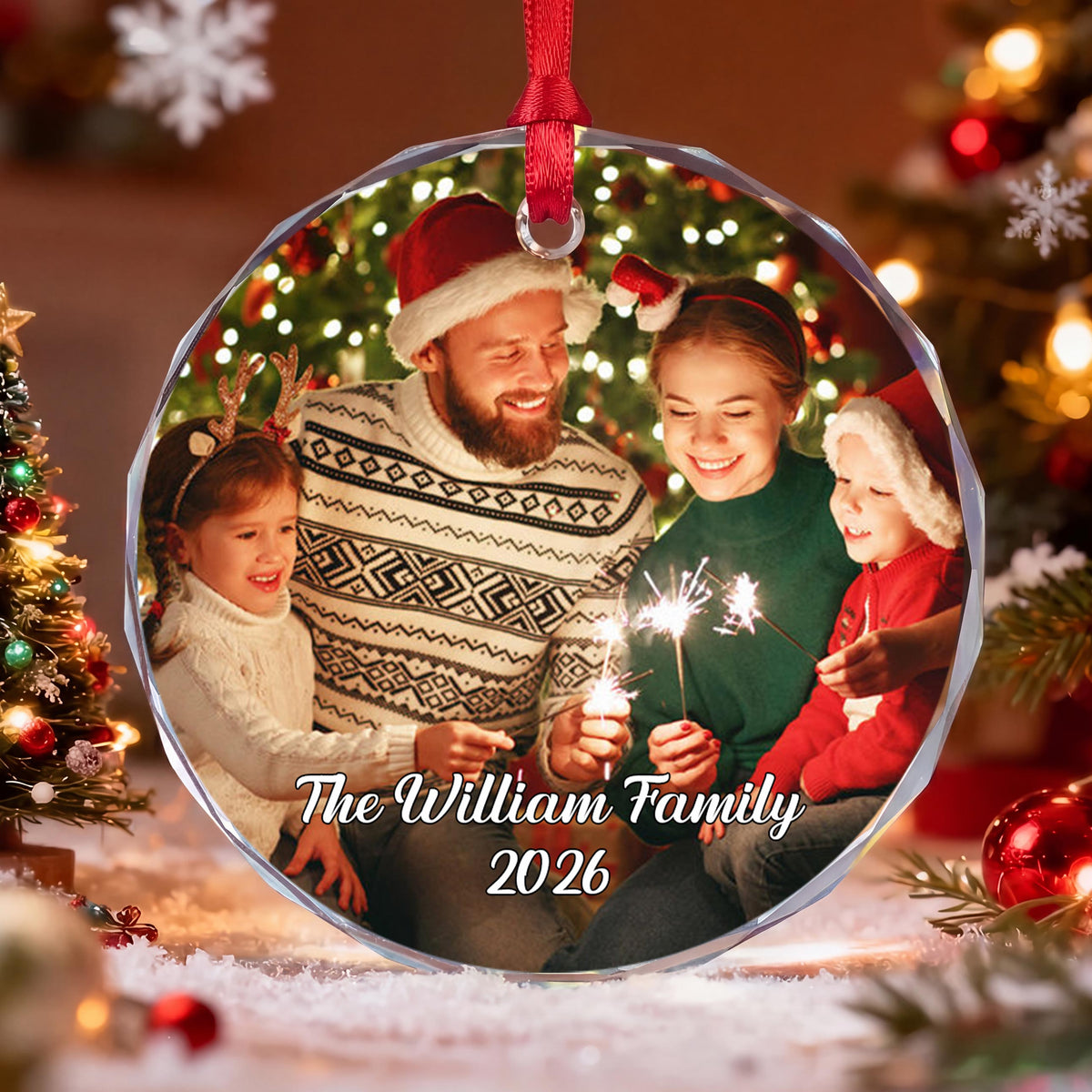 Personalized The Hudson Family 2026 Circle Glass Ornament – Custom Family Name Christmas Tree Keepsake, Holiday Decor Gift - FAM011_RGO