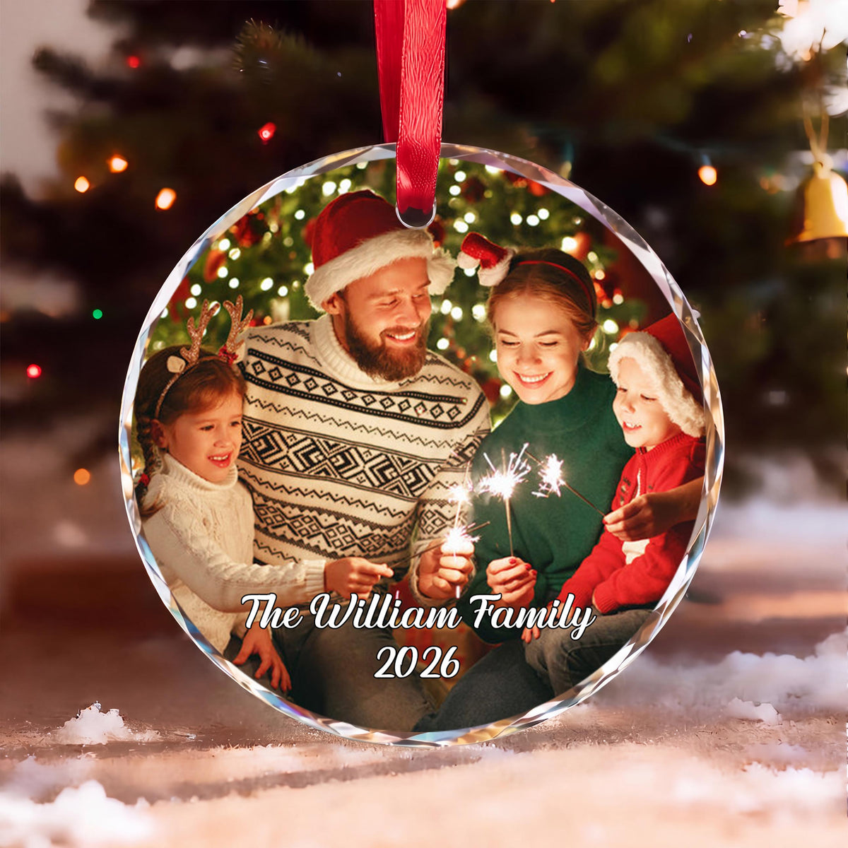 Personalized The Hudson Family 2026 Circle Glass Ornament – Custom Family Name Christmas Tree Keepsake, Holiday Decor Gift - FAM011_RGO
