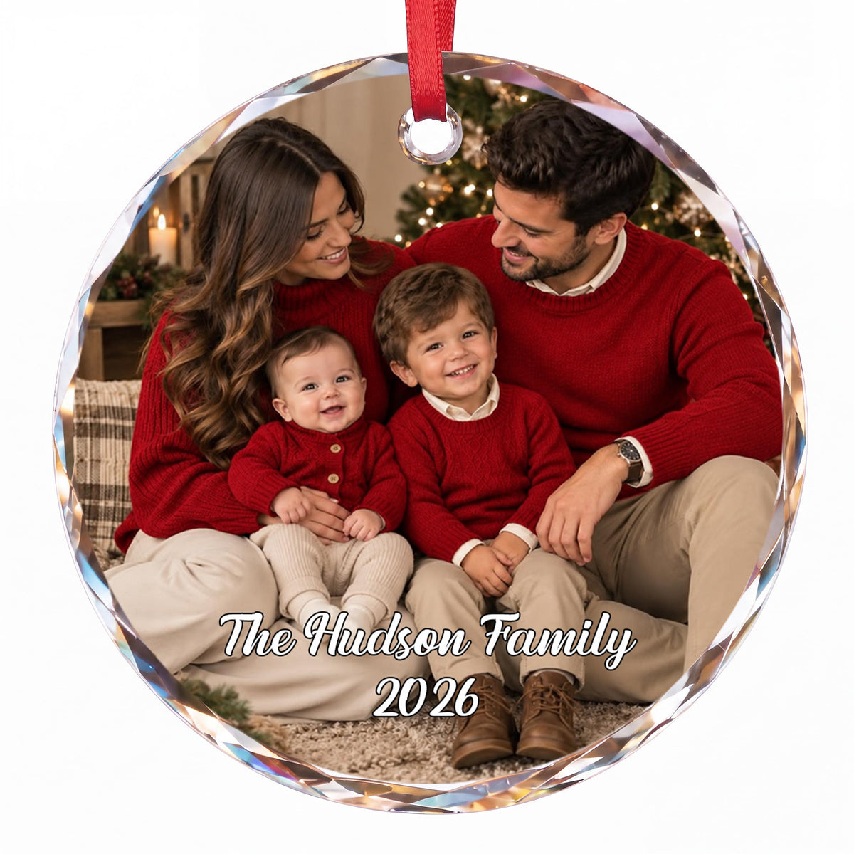 Personalized The Hudson Family 2026 Circle Glass Ornament – Custom Family Name Christmas Tree Keepsake, Holiday Decor Gift - FAM011_RGO