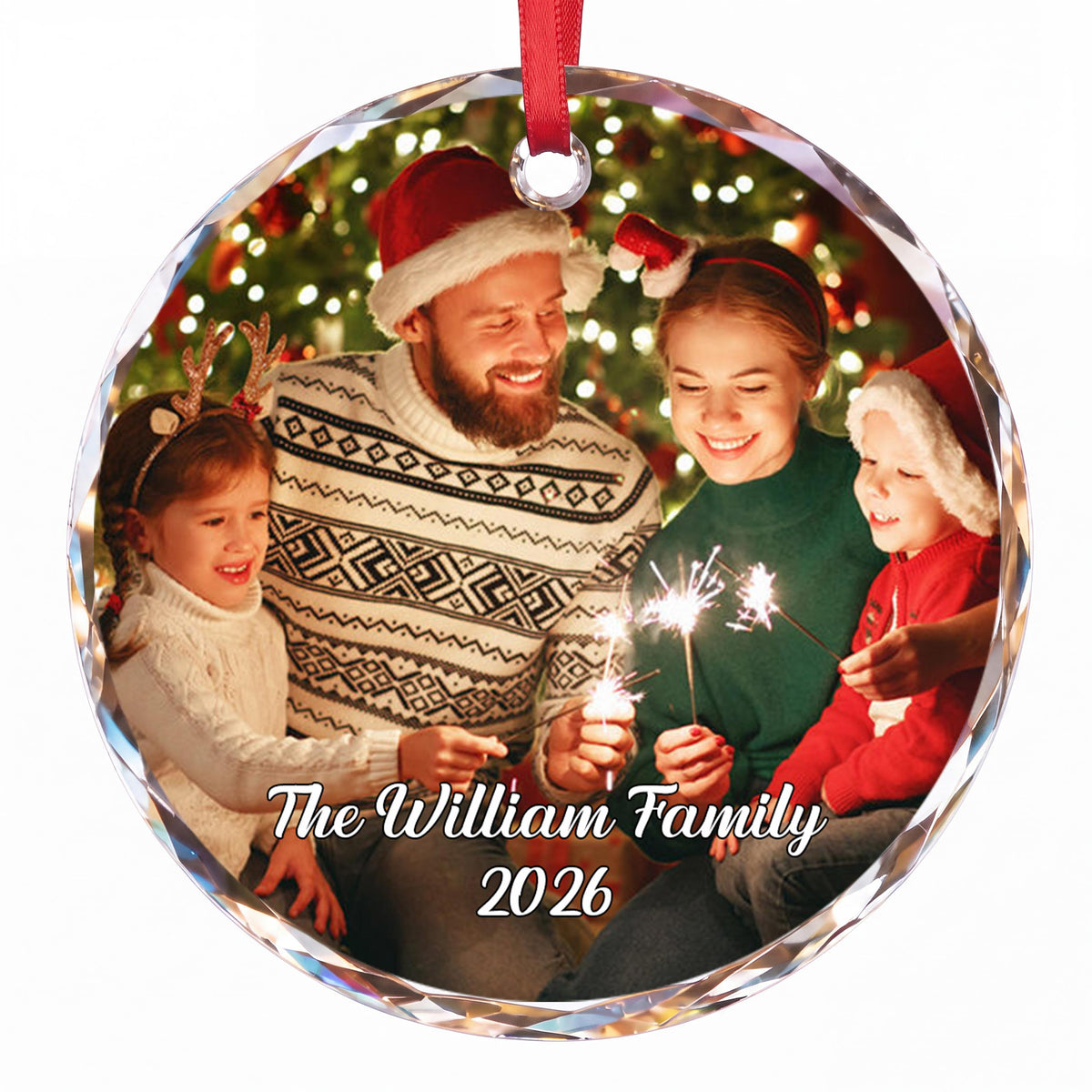Personalized The Hudson Family 2026 Circle Glass Ornament – Custom Family Name Christmas Tree Keepsake, Holiday Decor Gift - FAM011_RGO