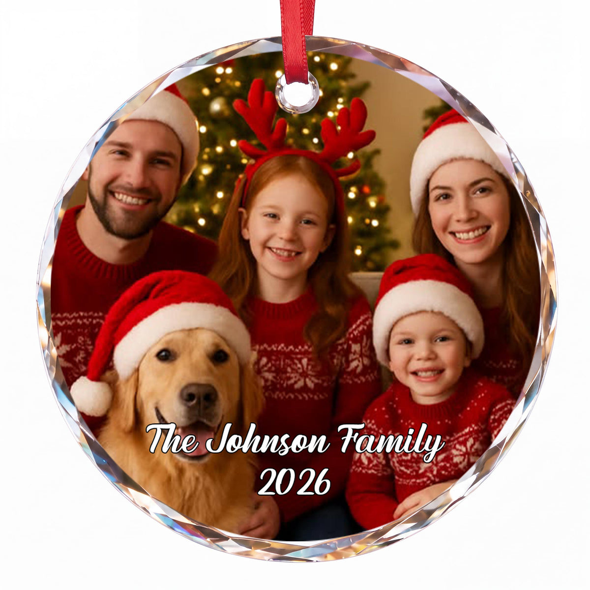 Personalized The Hudson Family 2026 Circle Glass Ornament – Custom Family Name Christmas Tree Keepsake, Holiday Decor Gift - FAM011_RGO