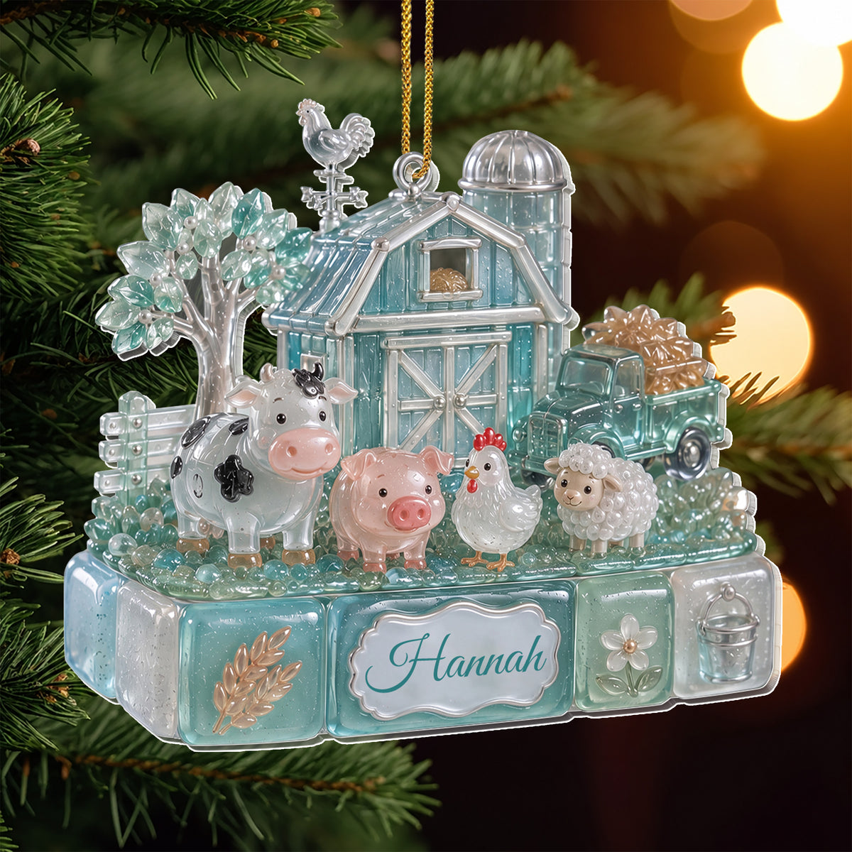 Personalized Farm Christmas Ornament With Barn & Farm Animals - Custom Acrylic Ornament, Farmer Christmas Gift - FARM002_ACO