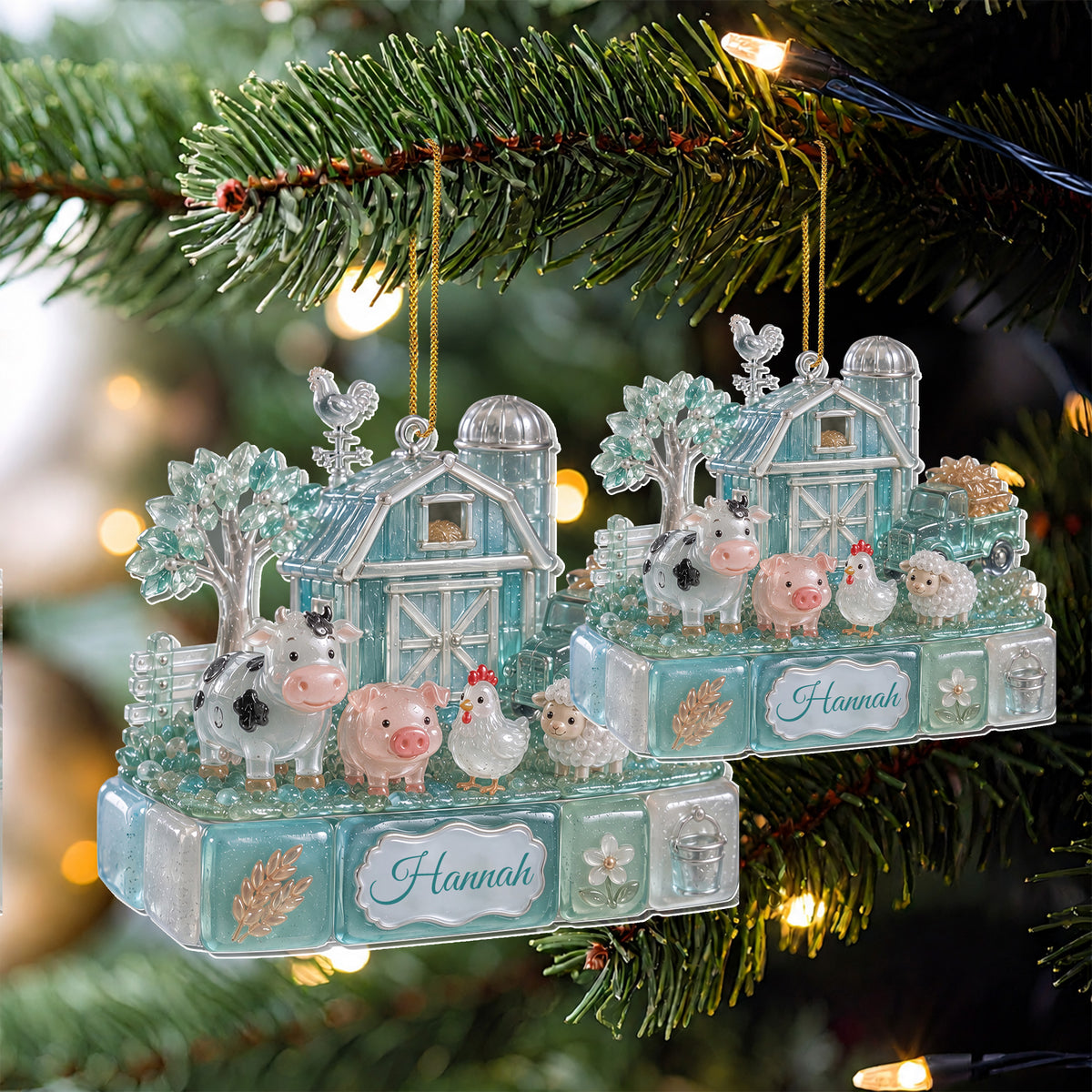 Personalized Farm Christmas Ornament With Barn & Farm Animals - Custom Acrylic Ornament, Farmer Christmas Gift - FARM002_ACO