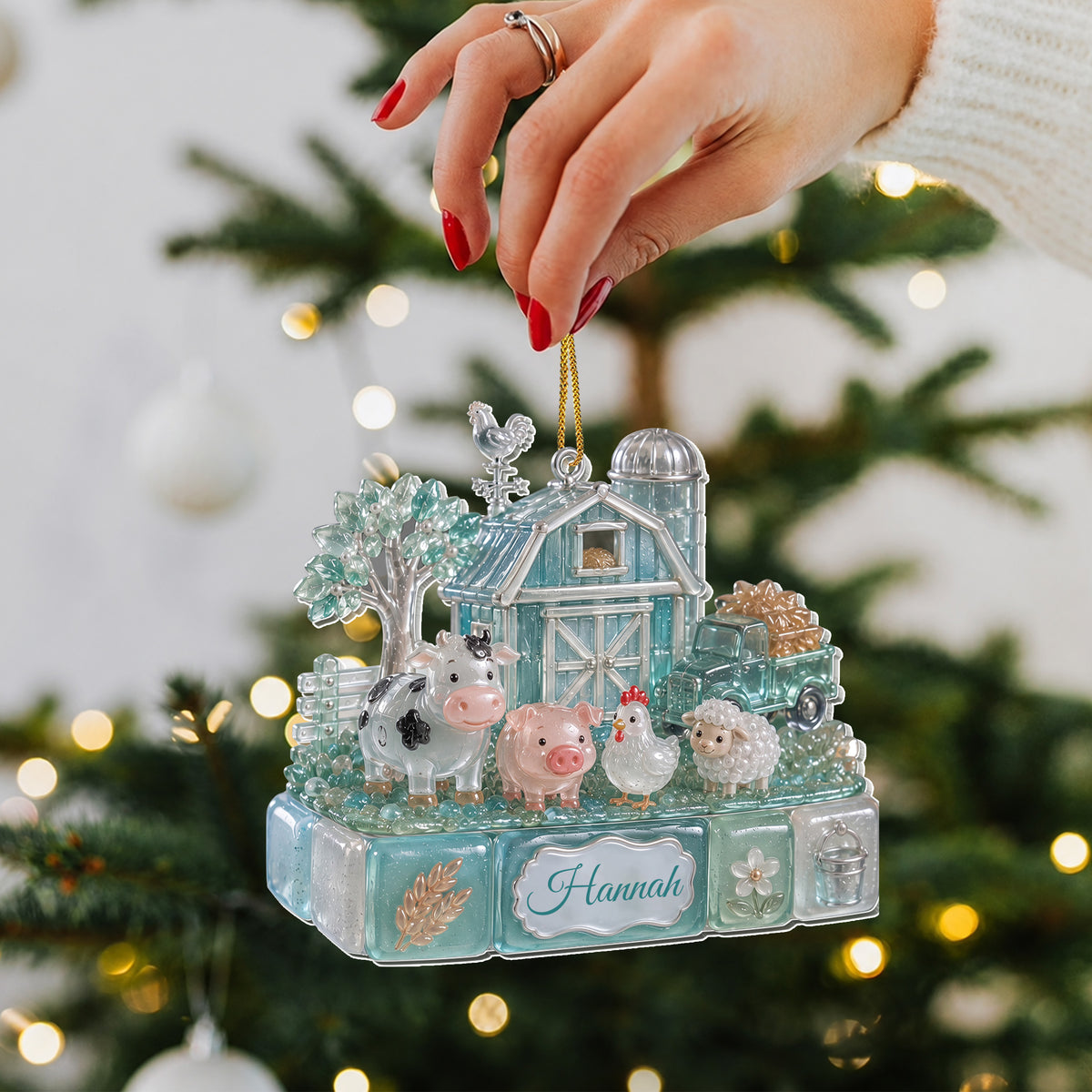 Personalized Farm Christmas Ornament With Barn & Farm Animals - Custom Acrylic Ornament, Farmer Christmas Gift - FARM002_ACO