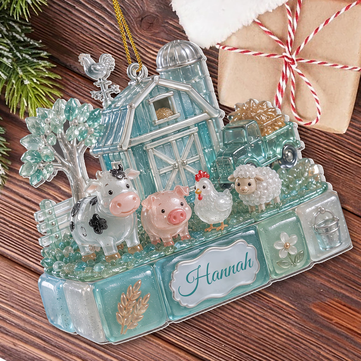 Personalized Farm Christmas Ornament With Barn & Farm Animals - Custom Acrylic Ornament, Farmer Christmas Gift - FARM002_ACO