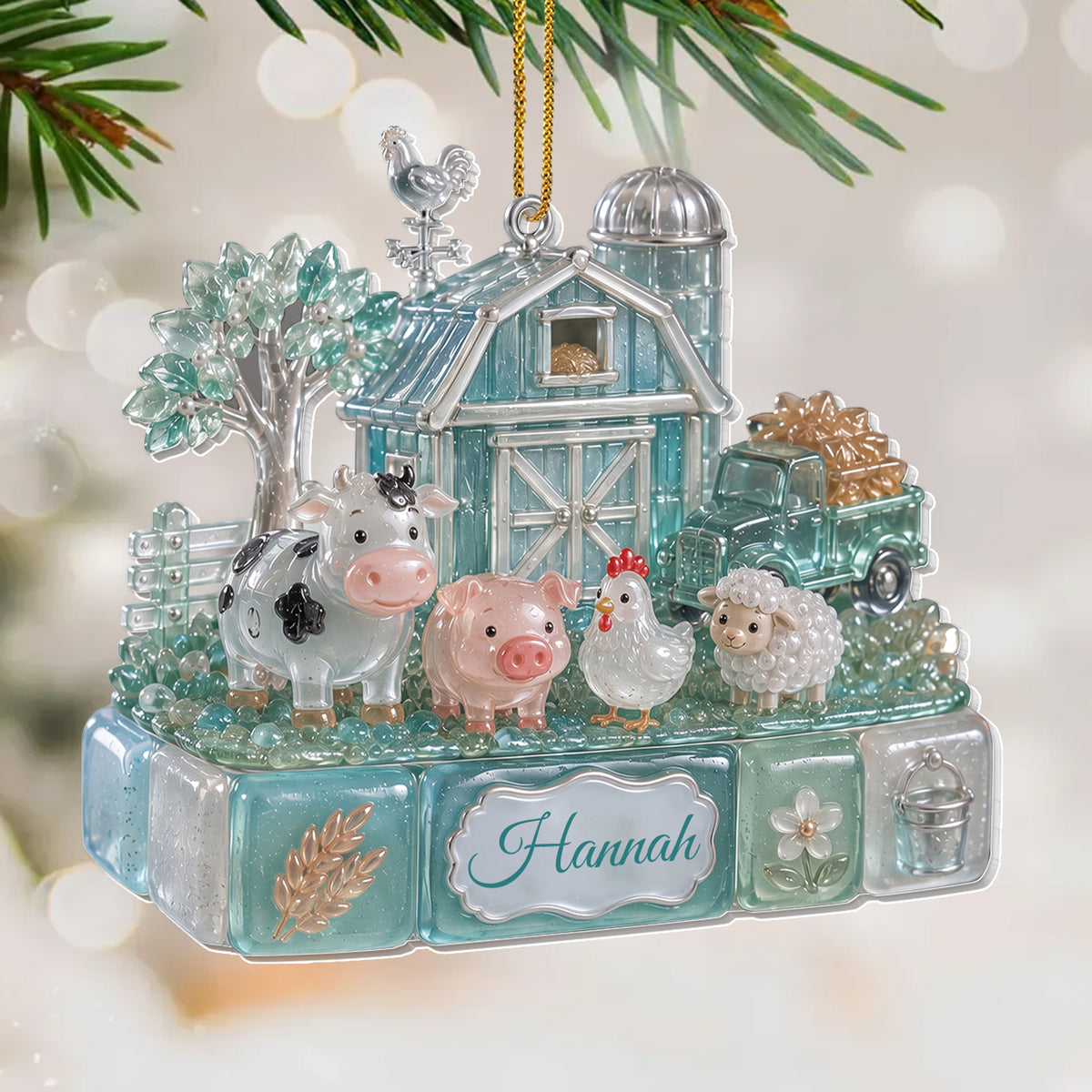 Personalized Farm Christmas Ornament With Barn & Farm Animals - Custom Acrylic Ornament, Farmer Christmas Gift - FARM002_ACO