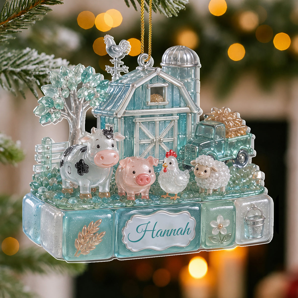 Personalized Farm Christmas Ornament With Barn & Farm Animals - Custom Acrylic Ornament, Farmer Christmas Gift - FARM002_ACO